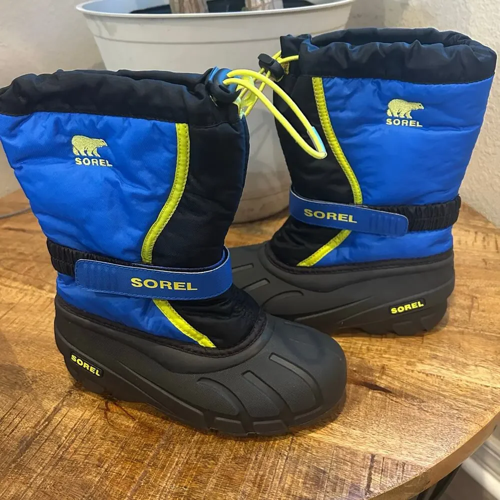 Sorel Youth Flurry Snow Winter Boots Size 3 Waterproof Insulated Blue/Black New